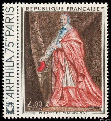 Art : "Cardinal De Richelieu" Tableau De Philippe De Champaigne Vignette Attenante "Arphila75" Année 1973 N° 1766 Yvert Et Tellier Luxe