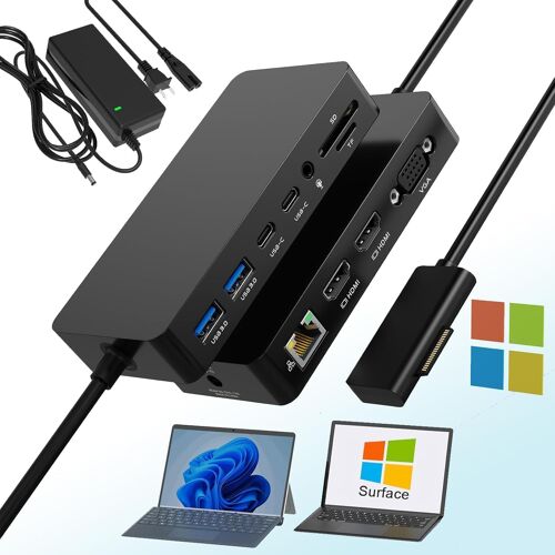 acdsgd-Microsoft Surface Dock 2, Station d'accueil 12 en 1 Microsoft Surface, Triple écran avec 2 Ports HDMI 4K et VGA, pour Surface Pro 11/10/9/8/X/7/6/5/4/3, Surface Laptop 7/6/5/go/4/3/2/1, Book 3/2/1