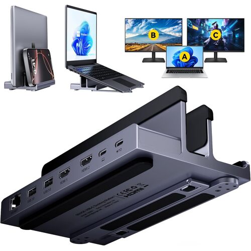 acdsgd-Station d'accueil USB C pour 2 Ecrans(4K@120Hz + 4K@60Hz), Station d'accueil PC Portable 2 HDMI 4K, 2 USB 3.0 5Gbps, 100W PD, RJ45 Ethernet Compatible avec Windows Surface Dell HP Lenovo ASUS