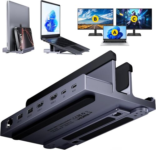 acdsgd-Station d'accueil USB C pour 2 Ecrans(4K@120Hz + 4K@60Hz), Station d'accueil PC Portable 2 HDMI 4K, 2 USB 3.0 5Gbps, 100W PD, RJ45 Ethernet Compatible avec Windows Surface Dell HP Lenovo ASUS