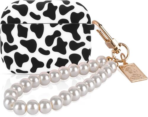 acdsgd-tui Compatible avec Airpods Pro 3 avec Porte-clés Perle, Coque de Protection avec Beau Design, Housse en Silicone Antichoc Anti-Rayures Antidérapant Anti-poussière, Vache Laitière