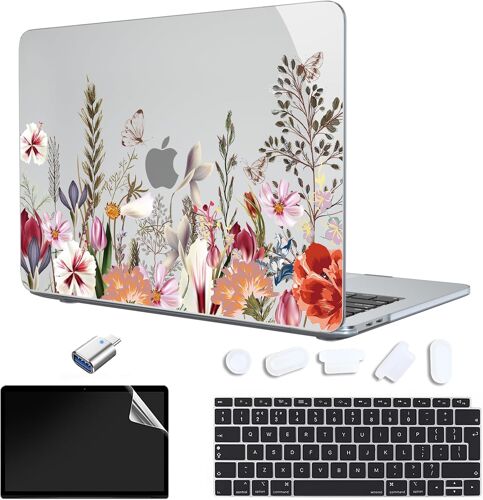 acdsgd-Coque Compatible avec MacBook Air 13 Pouces 2023-2018,MacBook Air 13 Pouces A2337 M1 A2179 A1932 avec Retina,Coque Rigide,Housse de Clavier UE et Film de Protection d'écran-Fleur