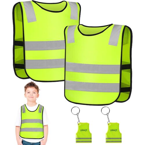 Acdsgd-Gilet Réfléchissant Enfant, 2 Pièces Gilet De Sécurité Enfants, 360°Haute Visibilité À Gilet Réfléchissante Avecpendentif Réfléchissant Et Bandes Réfléchissantes Pour Garçon, Fille (51x42 Cm)