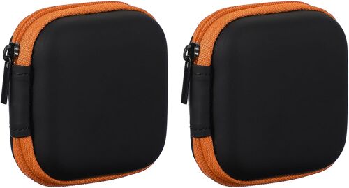 acdsgd-Lot de 2 étuis pour écouteurs, coque rigide en EVA avec fermeture éclair, 7,5 x 7,5 x 3,5 cm, étui de transport pour écouteurs intra-auriculaires, câble de charge USB, orange