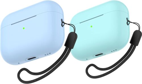 acdsgd-tui Coque AirPods Pro 2, Apple Pro 2nd Generation Slim Silicone Case Cover, Front LED sichtbar, Skin Full Protective Case mit AirPods Pro 2 2022 Charging Case with Lanyard - Bleu Clair/Vert