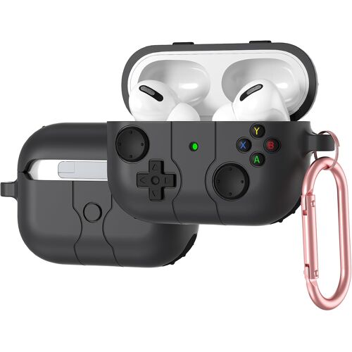 acdsgd-Coque de protection en silicone liquide pour AirPods (3ème génération) - Poignée de jeu - Avec mousqueton en or rose - Antidérapante, lavable, anti-traces de doigts (gris foncé)