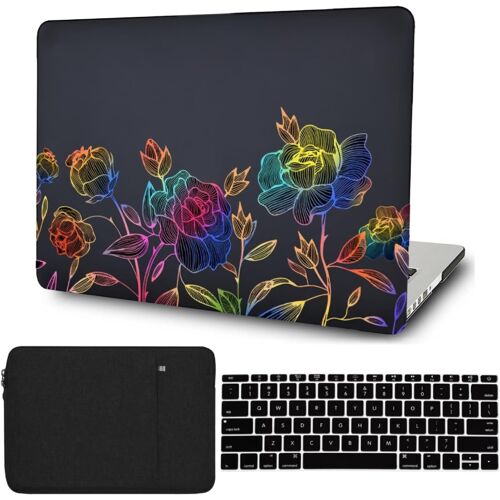 acdsgd-Coque Dure Compatible avec MacBook Air 15 Pouces M3 M2 2024 2023 Version Modèle A3114 A2941 avec Touch ID, Plastique Case Étui Rigide Housse & Sac & Couverture de Clavier, Fleur Lumineuses
