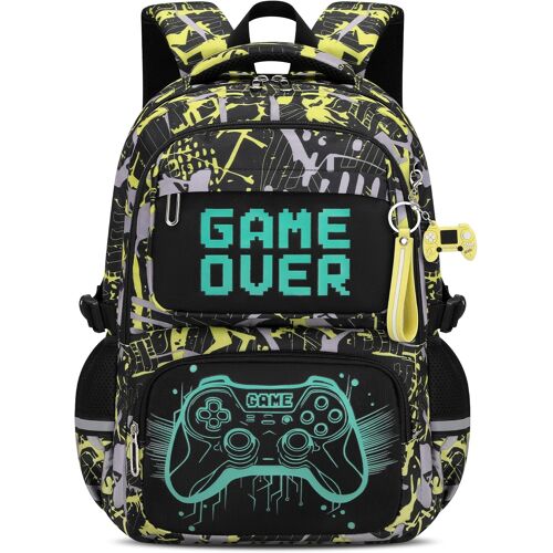 acdsgd-Sac à Dos Garçon Lumineux, Cartable Scolaire Primaire Adolescent Imperméable Durable, Sac Ecole Enfant avec Bandes Réfléchissantes Grande Capacité pour Voyage, Jaune