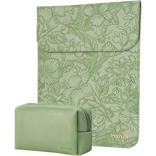 acdsgd-13 Pouces Housse Protection Ordinateur Portable,Compatible avec MacBook Air M4 M3 M2 M1 2025-2018/Pro 13 M2 M1 2025-2016,Gaufré Rétro Hibiscus Simili Cuir PU avec Petit Pochette,Sage Vert