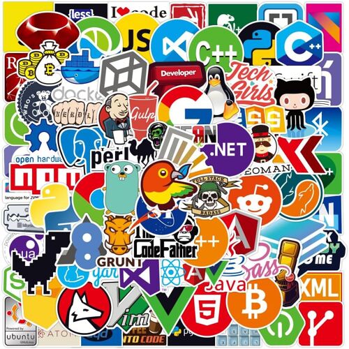 acdsgd-Lot de 108 autocollants cool pour ordinateur portable - C++, Python, Linux, Swift - Multicolore - PVC imperméable - Moderne - Varié - Usage unique - Outdoor