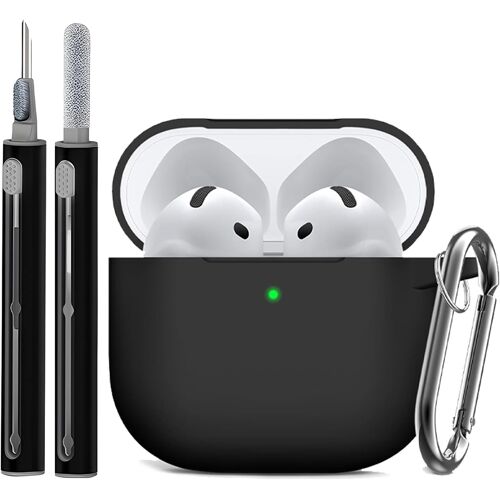 acdsgd-Compatible avec AirPods 4 Étui - Étui de Protection pour Casque Audio avec Stylo de Nettoyage, Silicone Souple - Prend en Charge Boîtier USB-C, Chargement Filaire et sans Fil (Noir)