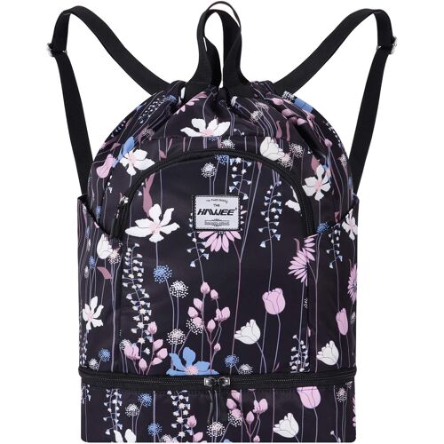 Acdsgd-Tanche Sac À Dos À Cordon Grand Sacs De Sport À Cordon De Serrage Sac À Dos Unisexe Pour Femme Hommes Voyage Vie Quotidienne Plein Air Yoga Natation Plage, L, Fleurs Roses