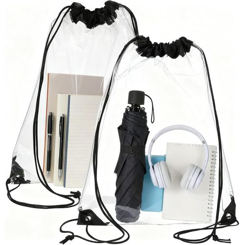 acdsgd-2 Pièces Sac à Dos Transparent à Cordon, Sac à Dos de Sport Transparent avec Cordon de Serrage, Sport Pochette Etanche pour Gym, Voyage, Plage, Natation, Festival(Noir)