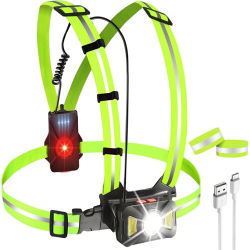Acdsgd-Lumière De Course Avec Réflecteurs : Lampe De Course À Led Rechargeable Par Usb, Lampe De Poitrine Led, 3 Modes D'éclairage Ipx6 Étanche, Angle D'éclairage Réglable À 65 °, Lampe De Poitrine Pour Le
