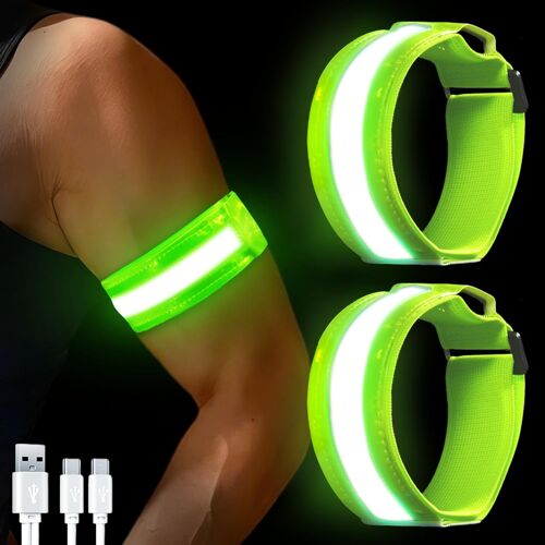 Acdsgd-2pcs Brassards Lumineux À Led Rechargeable Usb, Brassard De Course Réfléchissant Led Running Rechargeables, Bande Clignotant Réglable Bracelet Lumineux De Sécurité Pour Course À Pied