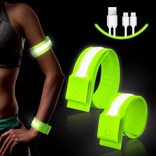 Acdsgd-2pcs Brassards Lumineux Led Rechargeable Usb, Brassard Reflechissant Led Running, Bande Clignotant Réglable Bracelet Lumineux De Sécurité, Pour Jogging, Course À Pied