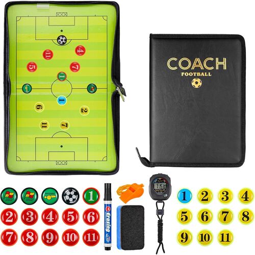 Acdsgd-Tableau Football Tactique Pliable, Entraîneur Football Tableau Magnétique, Entraînement Tableau Tactique Avec Grandes Figurines D'échecs Magnétiques, Chronomètre, Sifflet, Éponge, Marqueur