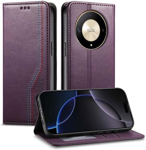 acdsgd-Coque Business pour Honor Magic8 Lite/Magic 8 Lite /X9d, Étui Portefeuille Flip en Cuir PUFermeture Magnétique, Coque AntichuteDragonne Intégrée avec Support, Purple.