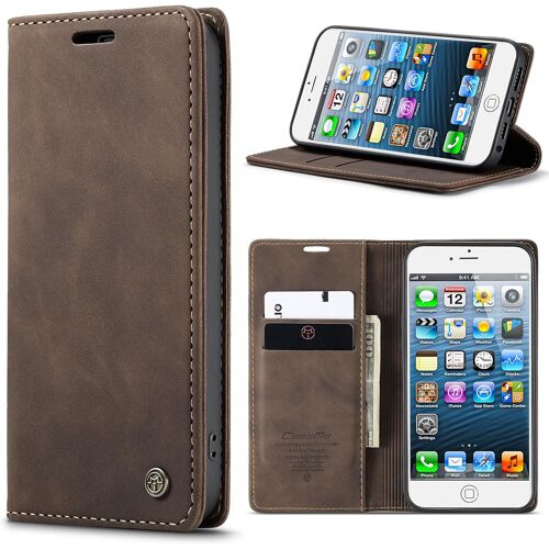 acdsgd-Coque pour iPhone 5/5S/SE 2016 Housse Portefeuille en Premium Cuir PU, Flip Case Rabat Magnétique avec Porte Cartes et Stand, Protection Antichoc Étui pour iPhone 5/5S/SE 2016, Café