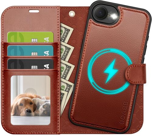 acdsgd-tui portefeuille amovible 2 en 1 en cuir synthétique avec blocage RFID, chargement sans fil, porte-cartes et béquille, résistant aux chocs, marron