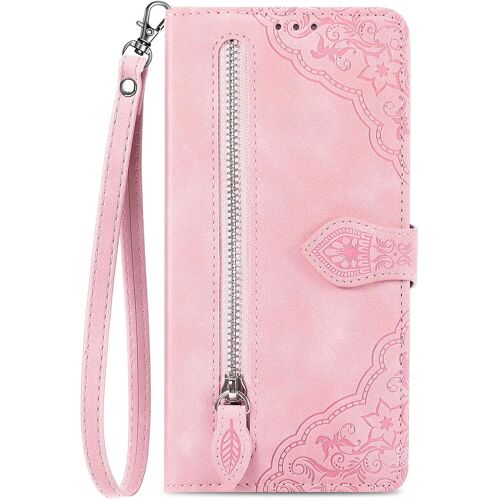 acdsgd-tui à Rabat Coque Folio pour Xiaomi 13 5G Housse de Protection Flip Cover Case en Cuir PU Portefeuille avec Cordon et Porte Cartes Femme Fleur - Rose
