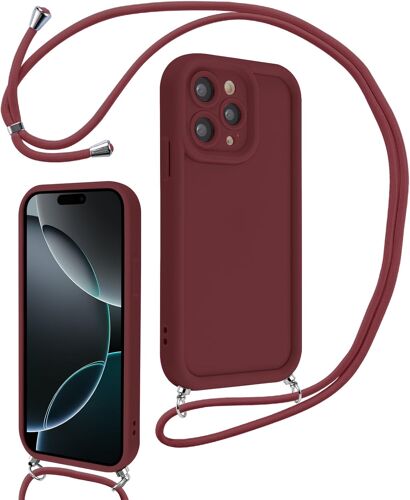 acdsgd-Coque pour iPhone 16 Pro Max 6,9"" avec Cordon de Collier Réglable, Etui Protection de la Caméra Silicone Souple TPU Antichoc Housse avec Corde Lanyard Cover pour Femmes Filles, Rouge