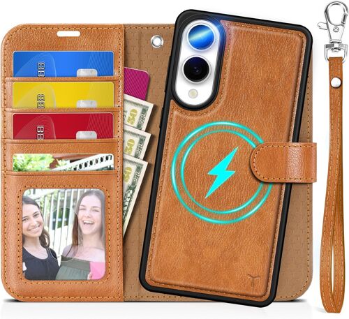 acdsgd-Coque pour Galaxy S25 Edge 5G 2025, 2-en-1 Détachable Etui Portefeuille DragonneRFID Blocage Fentes Cartes Cuir Synthétique Support Protection Antichoc pour S25 Edge 6,7"" - Brun Clair Texturé