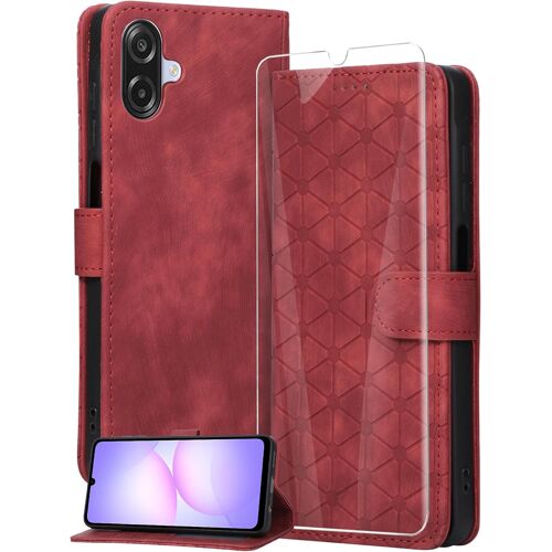 acdsgd-Coque pour Samsung Galaxy A07 4G avec Verre Trempé,Housse en Cuir PU Porte Carte Portefeuille, Etui de Protection à Rabat Magnétique,Pochette Fermeture Anti-Choc - Rouge