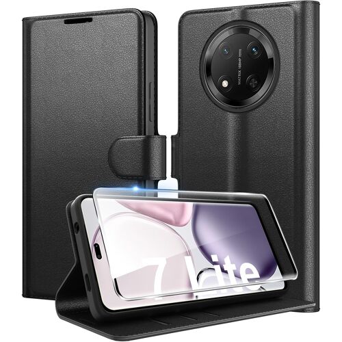 JGD-Coque pour Honor Magic 7 Lite en Premium Cuir PU, Portefeuille Housse Etui pour Cartes Protection Anti-Choc Flip Case avec 1 Verre Trempé Noir