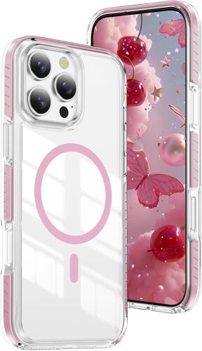 acdsgd-Coque pour iPhone 16 Pro Max 6.9 Pouces, Compatible avec MagSafe, Anti-Jaunissement Clair Magnétique Étui de Téléphone Transparent Anti-Rayures Housse pour iPhone 16 Pro Max. Rose CHTM