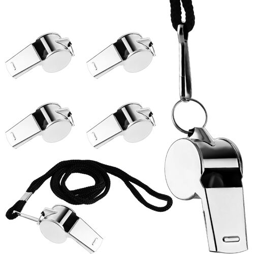 Acdsgd-Lot De 6 Sifflets De Sport En Acier Inoxydable Avec Lanière Pour Entraîneurs, Arbitres, Sauveteurs D'urgence, Sports De Plein Air, Football, Basket-Ball, Argent