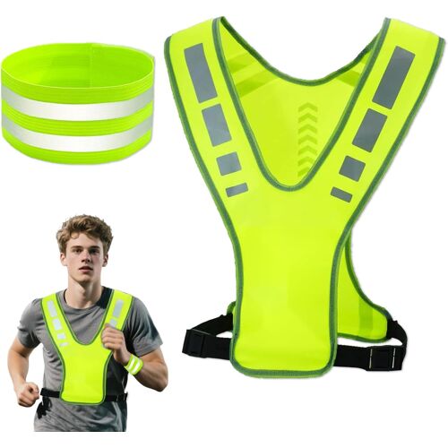 Acdsgd-Gilet De Sécurité Réfléchissant Avec Poches Pour Course Et Vélo - Sécuritaire Pour Homme, Femme Et Enfant - 2 Pièces, Taille Unique, Couleur Fluo