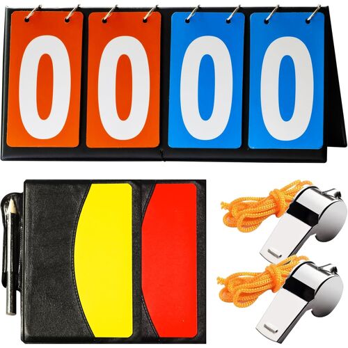 Acdsgd-Kit D'arbitre De Football De 10 Pièces Contenant 4 Tableaux De Score Numériques Portables Et Palmes, Sifflets De Sport En Acier Inoxydable, Cartes Rouges Et Jaunes Avec Carnet De Notes Pour
