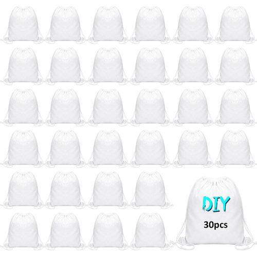 acdsgd-Malloom Lot de 30 sacs à cordon de serrage en polyester avec cordon de serrage vierge pour homme et femme, sac à dos réutilisable (blanc)