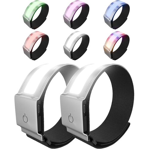 Acdsgd-Lot De 2 Bracelets Lumineux À Led Rechargeables Pour Adultes, Bracelet Lumineux Pour Jogging, Bande Réfléchissante Pour La Course, 5 Couleurs Et 11 Modes D'éclairage, Fermeture Réglable