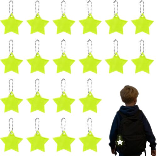acdsgd-Lot de 24 Réflecteurs Étoiles pour Enfants, Accessoires Sécurité pour Cartable et Vélo, Porte-clés Réfléchissants avec Chaînette, Visible la Nuit