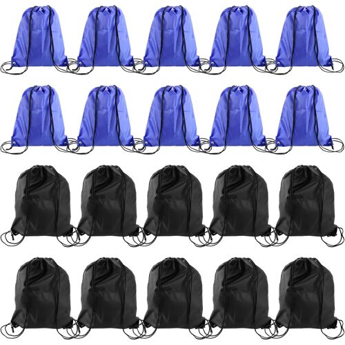 Acdsgd-Lot De 20 Sacs À Cordon En Polyéthylène Avec Cordon De Serrage - 34 X 43 Cm - Pour Gym, Natation, École, Voyage (Noir Et Bleu)