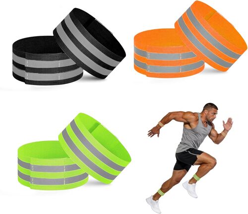 Acdsgd-6pcs Brassards Réfléchissants,Réfléchissante Élastique Double Bande,Réglable Et Visibilité 360°,Pour Bras, Jambes Et Chevilles,Pour Jogging, Vélo, Randonnée (Vert, Orange, Noir)