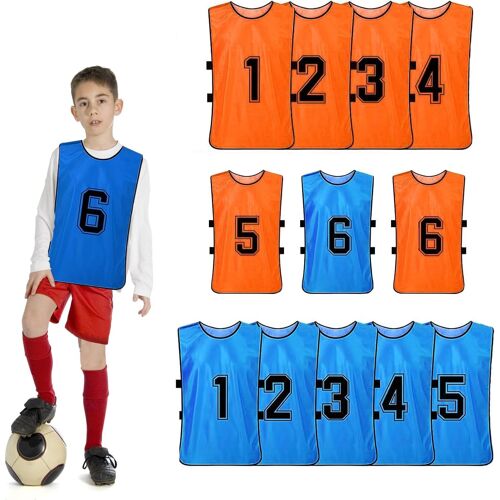 Acdsgd-Lot De 12 Maillots De Football, En Maille, Pour Enfants, Réversibles, Numérotés, Pour Le Football, Le Basketball, Le Volley-Ball, Bleu Et Orange, Bleu Et Orange., Child