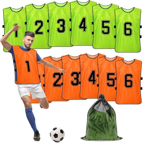 Acdsgd-Lot De 12 Dossards Numérotés Pour Adulte, Gilet D'entraînement De Griffage, Gilet D'entraînement Sportif Pour Football, Basket-Ball, Volley-Ball (Vert, Orange), Vert/Orange, Taille Unique