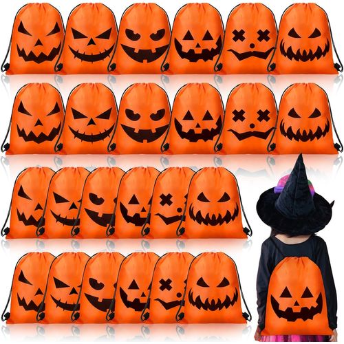 acdsgd-Lot de 24 grands sacs à dos d'Halloween réutilisables avec cordon de serrage pour enfants - 40,6 x 32,6 cm