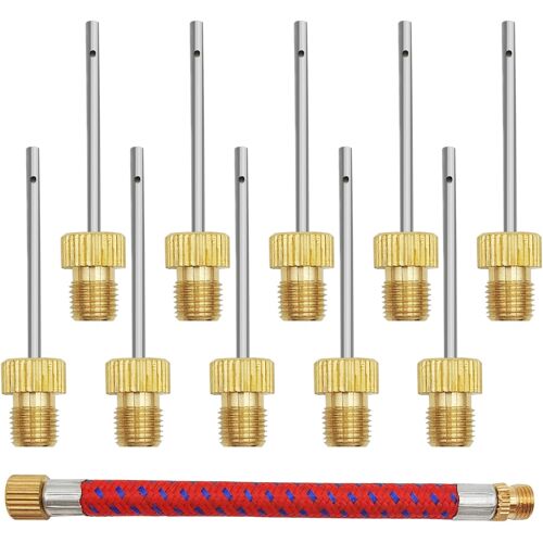 Acdsgd-Lot De 10 Aiguilles De Pompe À Ballon En Laiton, Aiguilles De Gonflage Pour Pompe À Ballon, Aiguilles De Pompe À Air Robustes Pour Balles, Avec Un Tuyau Adaptateur D'aiguille De Pompe, Corps En