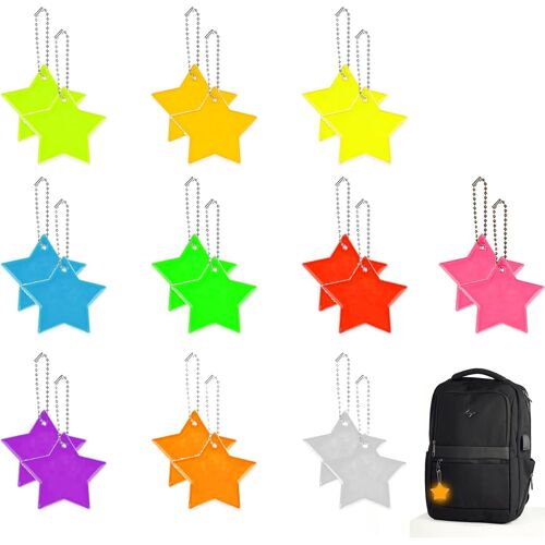 Acdsgd-Lot De 20 Porte-Clés Réfléchissants En Forme D'étoile Pour Sacs, Vestes, Cyclisme, 10 Couleurs
