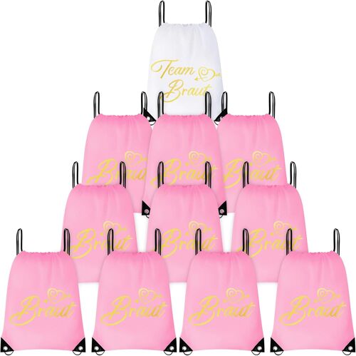 Acdsgd-Lot De 11 Sacs De Gym Pour Enterrement De Vie De Jeune Fille Avec Cordon De Serrage - Tatouage Temporaire De L'équipe Bride - Sac De Gym Pour Fiançailles, Mariage, Fête De Mariée 
