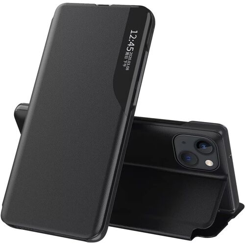 acdsgd-Coque en Cuir pour Smartphone, Compatible with iPhone 15 (6.1"" inches) fenêtre latérale Flip Cuir PU Holder Housse de résistant Aux Rayures et Aux Chocs Protection Case - Le Noir
