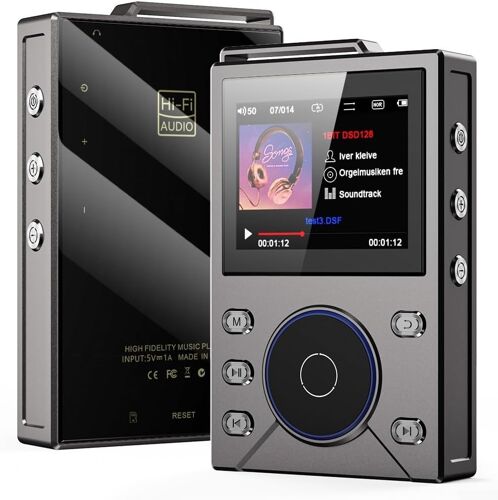 acdsgd-Lecteur de musique Hi-Fi MP3 sans perte DSD256 de qualité BT avec 50 heures de lecture, appareil audio portable BT pour voiture (16 Go + 128 Go, gris)
