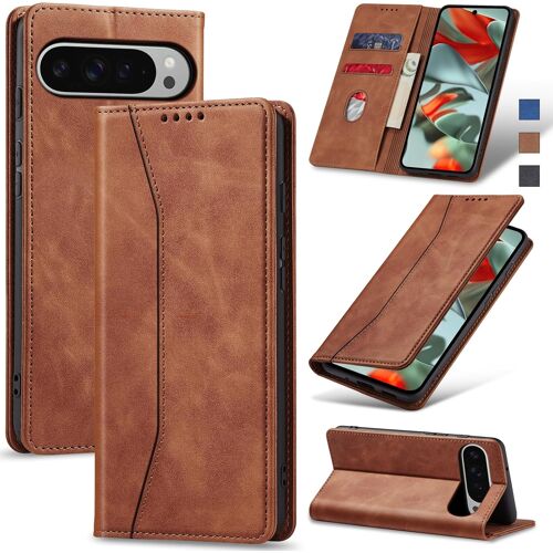 LORANKA-Coque pour Google Pixel 9 Pro XL, Housse Etui en Cuir PU Portefeuille [Antichoc] [Magnétique] [Porte Cartes] [Stand Fonction] Flip Coque (Brun)