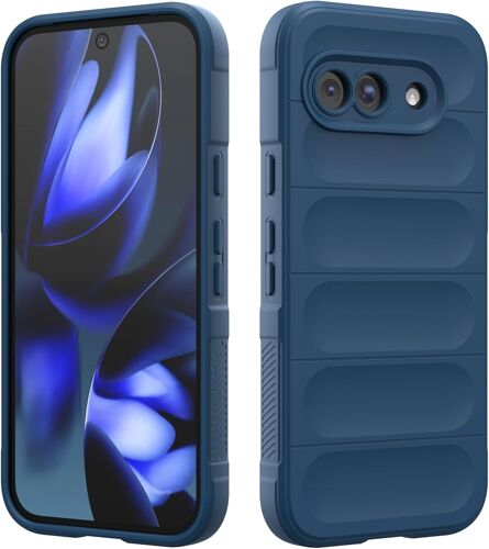 LORANKA-Coque en Silicone Compatible avec Google Pixel 9A 5G, Étui Protection Antichoc, Housse avec Protege de Camera, Doublure Douce en Tissu Microfibre Protection Complète (Bleu Foncé)