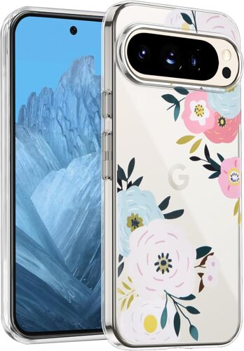 LORANKA-Housse Transparent Compatible avec Google Pixel 10 Pro XL 6,8 Pouces 2025, Coque en Silicone Ultra Fine avec Fleurs de Roses pour Femmes, Étui de Protection Antichoc Anti-Rayures Antidérapant
