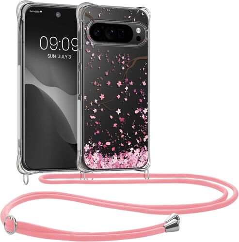 LORANKA-Coque Collier Compatible avec Google Pixel 10 Pro XL Coque - Housse en Silicone avec Cordon de Collier - Rose Clair-Brun foncé-Transparent